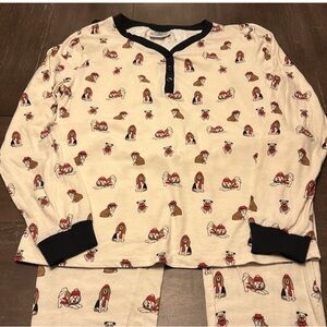 Women’s Serra Winter Dog Print Pajama Set Long Sleeve Jogger Pant Size Large L